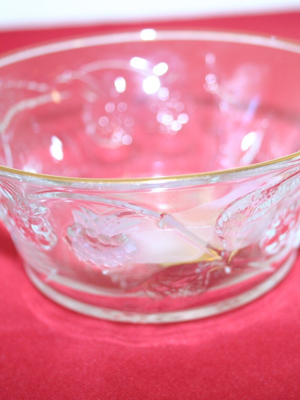 Small Berry & Leaf Gold Trim Glass Bowl Made In France B-291